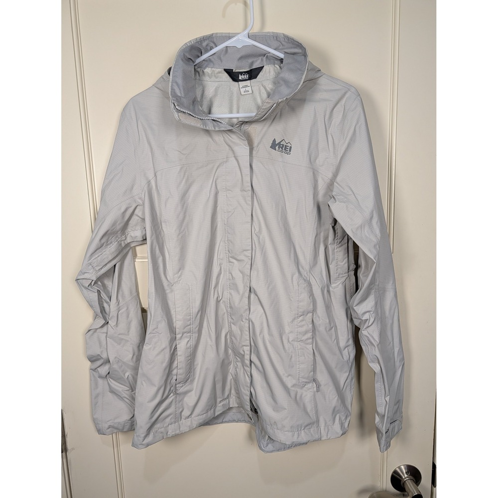 REI Co-op Womens Rain Jacket Gray Hooded Waterproof Ripstop Shell Large